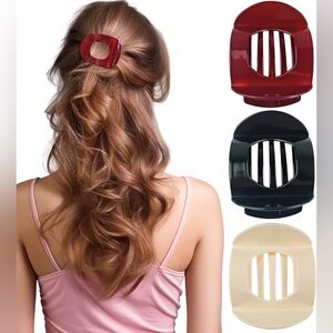 Set of 3 Hair Claw Clips in Red, Black, and Cream